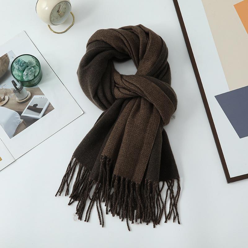 Double-sided Two-color Scarf for Women Autumn and Winter High End New Wool Scarf Shawl Imitation Cashmere Scarf