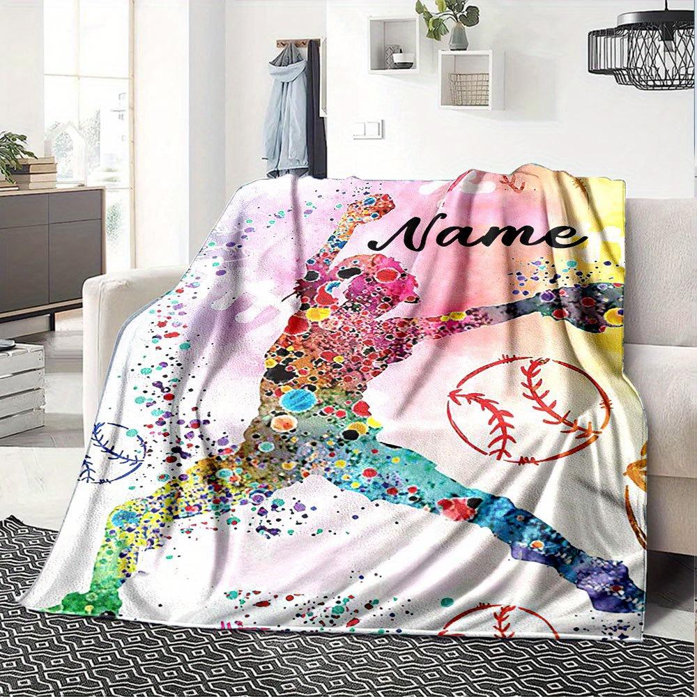 Baseball Player Watercolor Art Blanket Unique Sports Gift For Home Decor And Fanst73