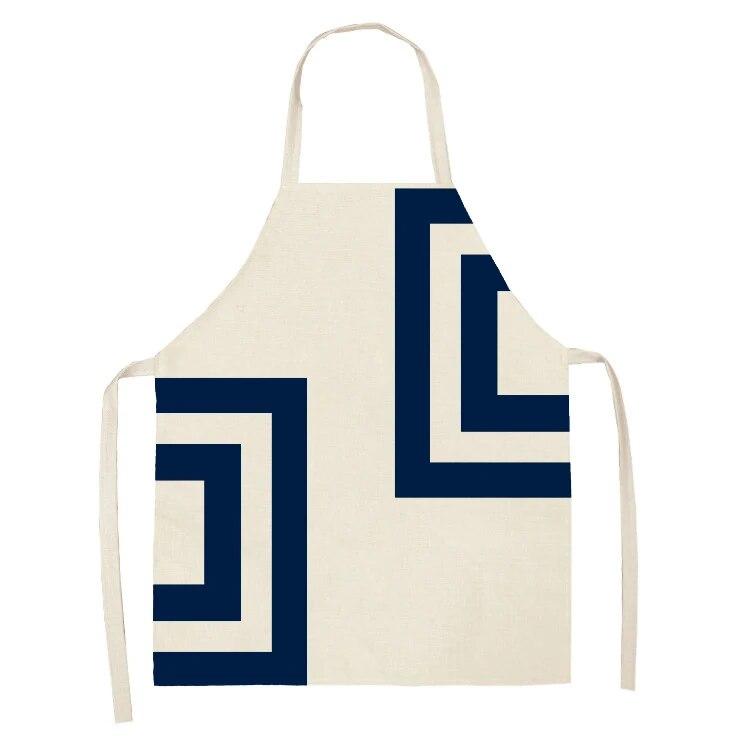 Kitchen Apron Navy Blue Geometric Pattern Kitchen Sleeveless Apron Linen Bib Home Cleaning Tools Cooking Apron Dinner Apron