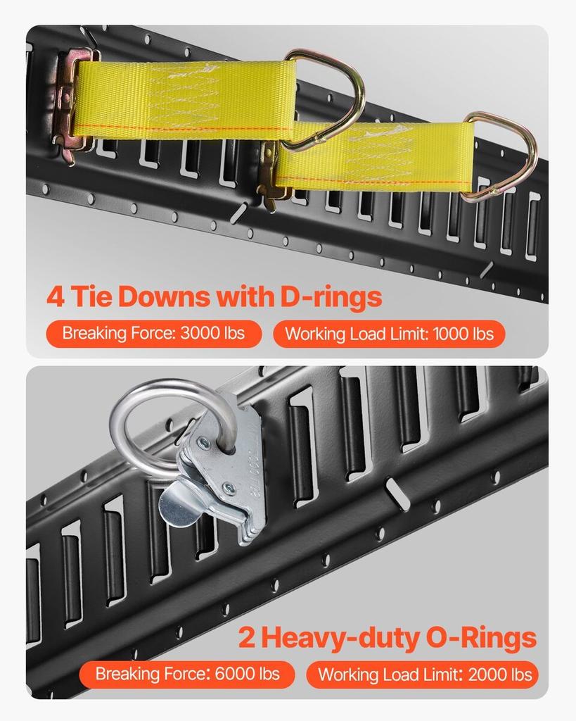E Track Tie-Down Rail Kit, 18PCS 5FT E-Tracks Set Includes 4 Steel Rails & 2 Single Slot & 6 O Rings & 4 Tie-Offs w/ D-Ring & 2 Ratchet Straps,