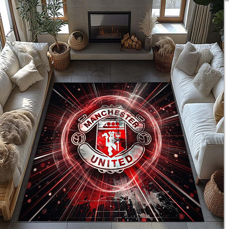 Tappeto in Flanella Stampato Manchester United Antiscivolo Morbido Poliestere Tappeto per Pavimento Tappetino Decorativo per Interni per Camera da Letto Soggiorno Divano