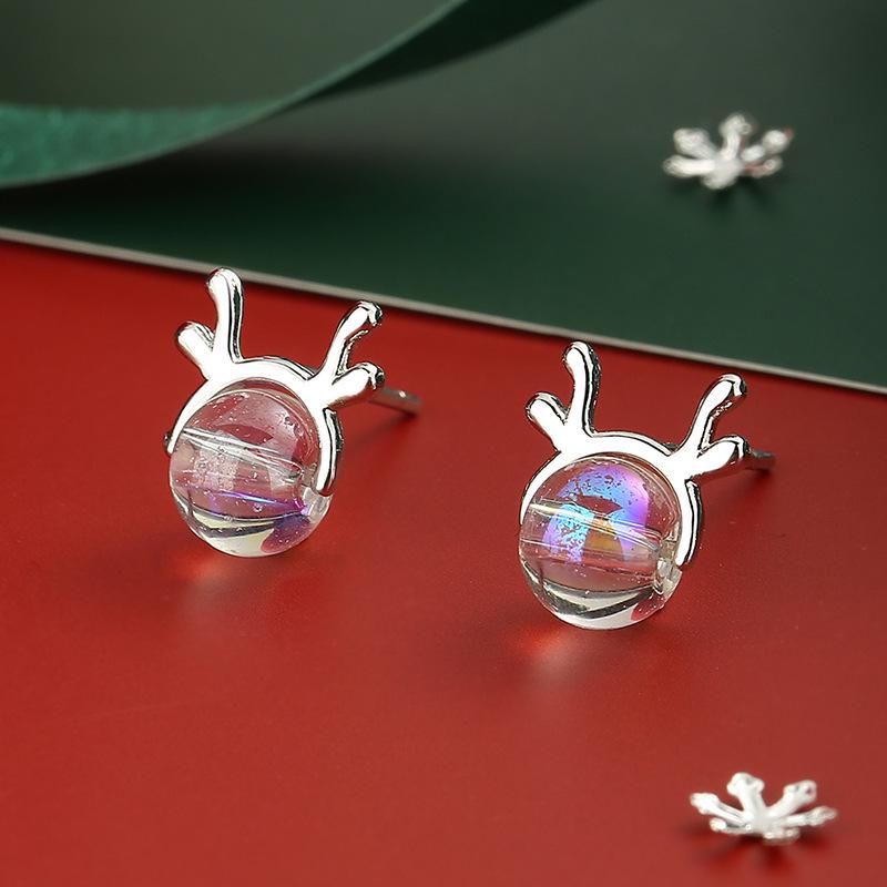 S925 Sterling Silver Reindeer Snowflake Red Earrings - Christmas Series Studs for Women