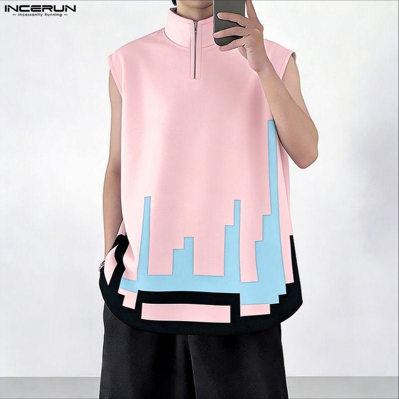 INCERUN Summer Oversized Men Sleeveless Print Casual Loose Tank Tops Vest