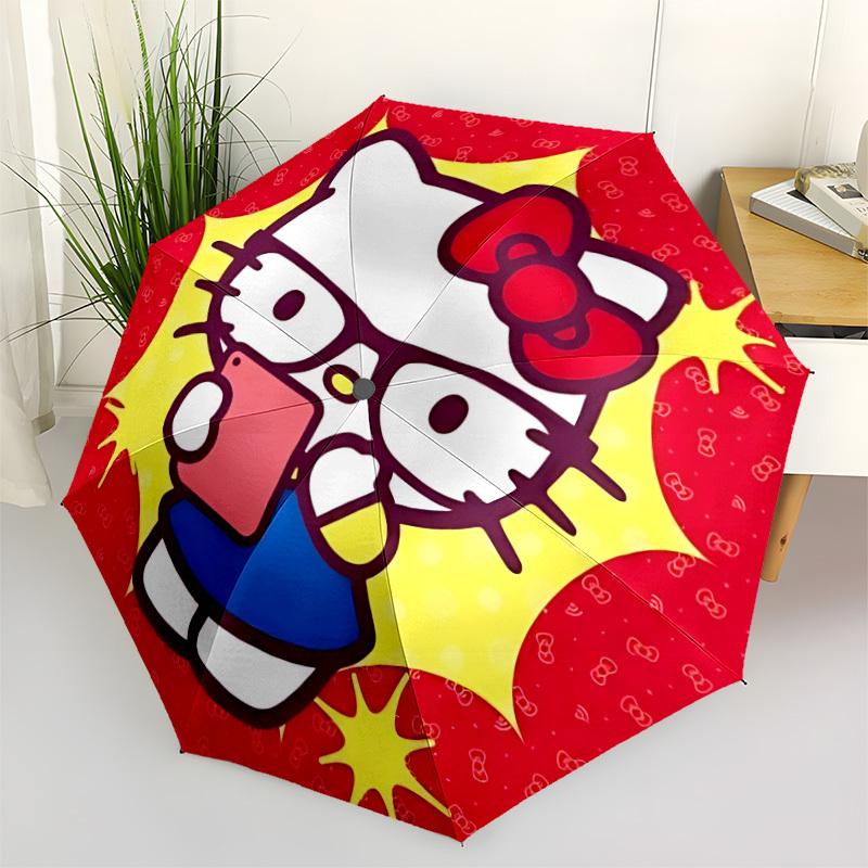 1PC Hello Kitty Print Umbrella, Featuring Automatic Folding, And Shielding. This Sturdy And Durable Umbrella with Eight Ribs Is Convenient for Outdoor