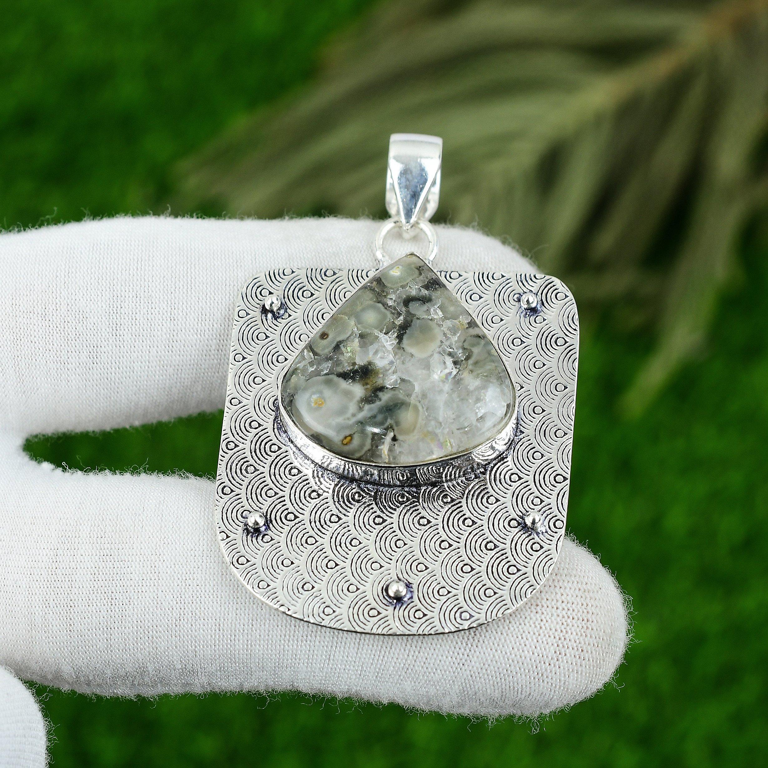 

Подвеска из натурального океанического яшмового камня зеленого цвета из стерлингового серебра 925 пробы, индийские украшения