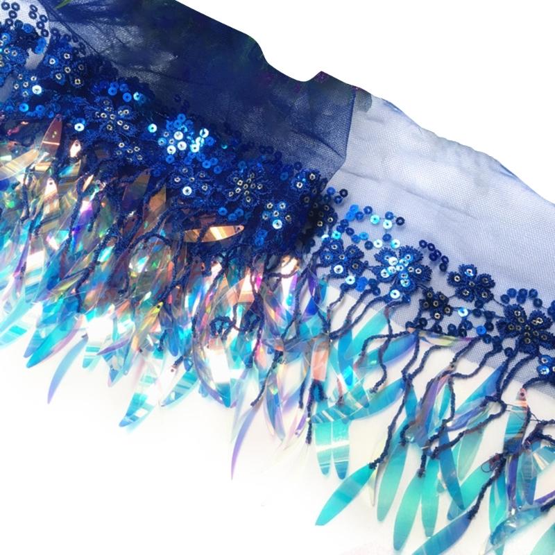 1 Yard Sequins Lace Sewing Garments Accessories DIY Fringe Mesh Tassel Embroidered Ribbon Sewing Craft for Dance Party