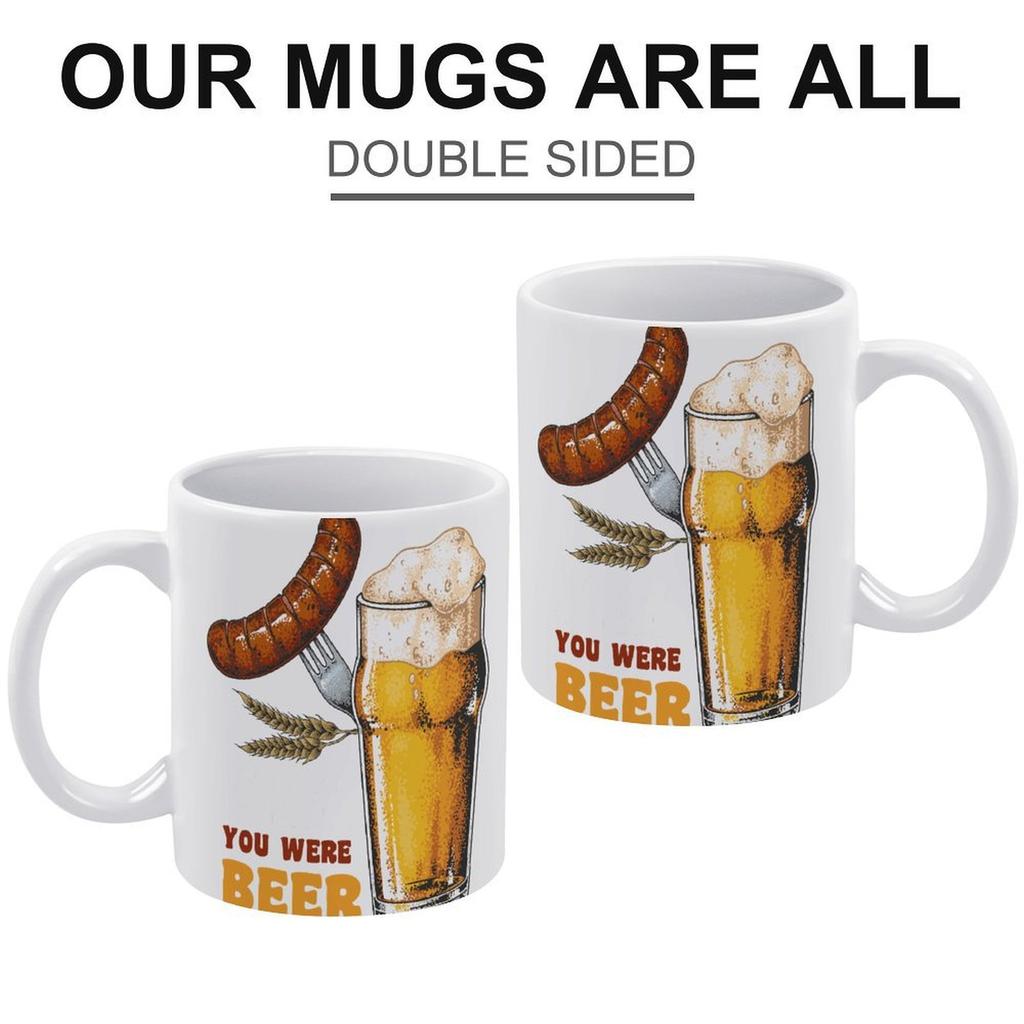 1pc 11oz Ceramic Coffee Mug with Double-Sided Print for Beer Enthusiasts, Daily Use Cup