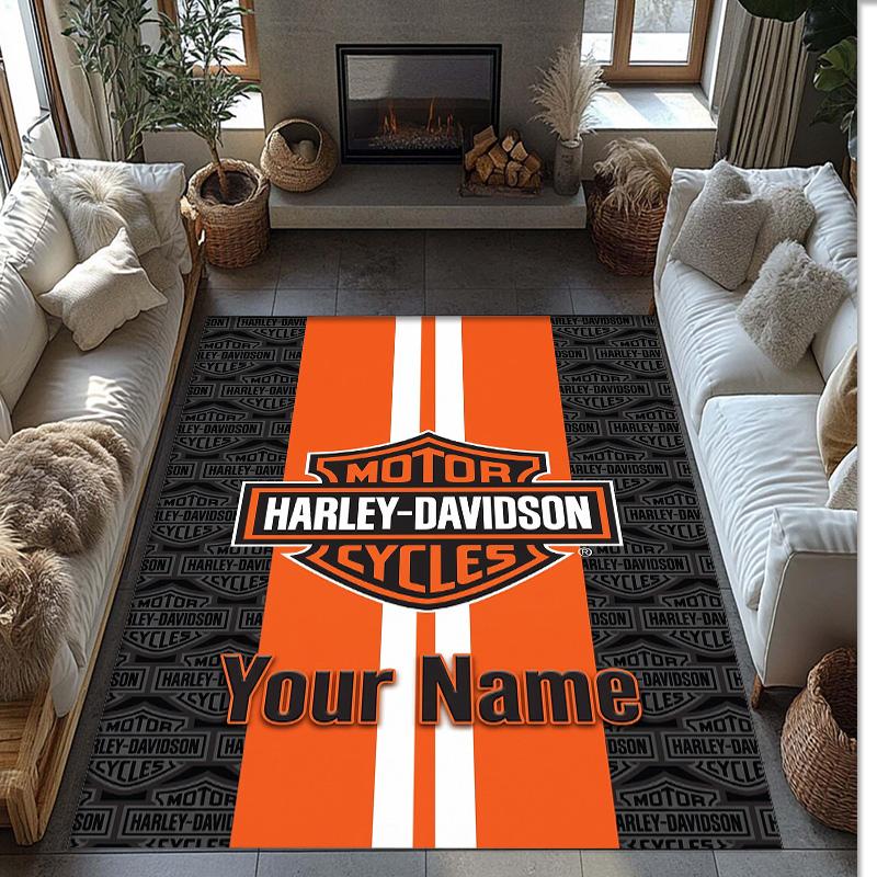 Tappeto in Velluto Cristallo Harley-Davidson, Tappetino Antiscivolo Personalizzato con Testo Nome per Arredamento Casa Regalo