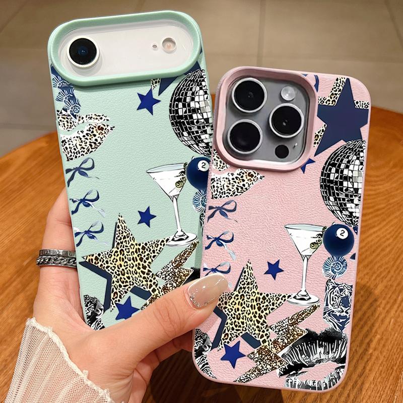 Leopard Star Disco Ball Pattern Case For iPhone 17 Pro Max iPhone 16 Pro Max 15 14 13 12 11 16E Air Luxury Leather Texture Silicone Cover