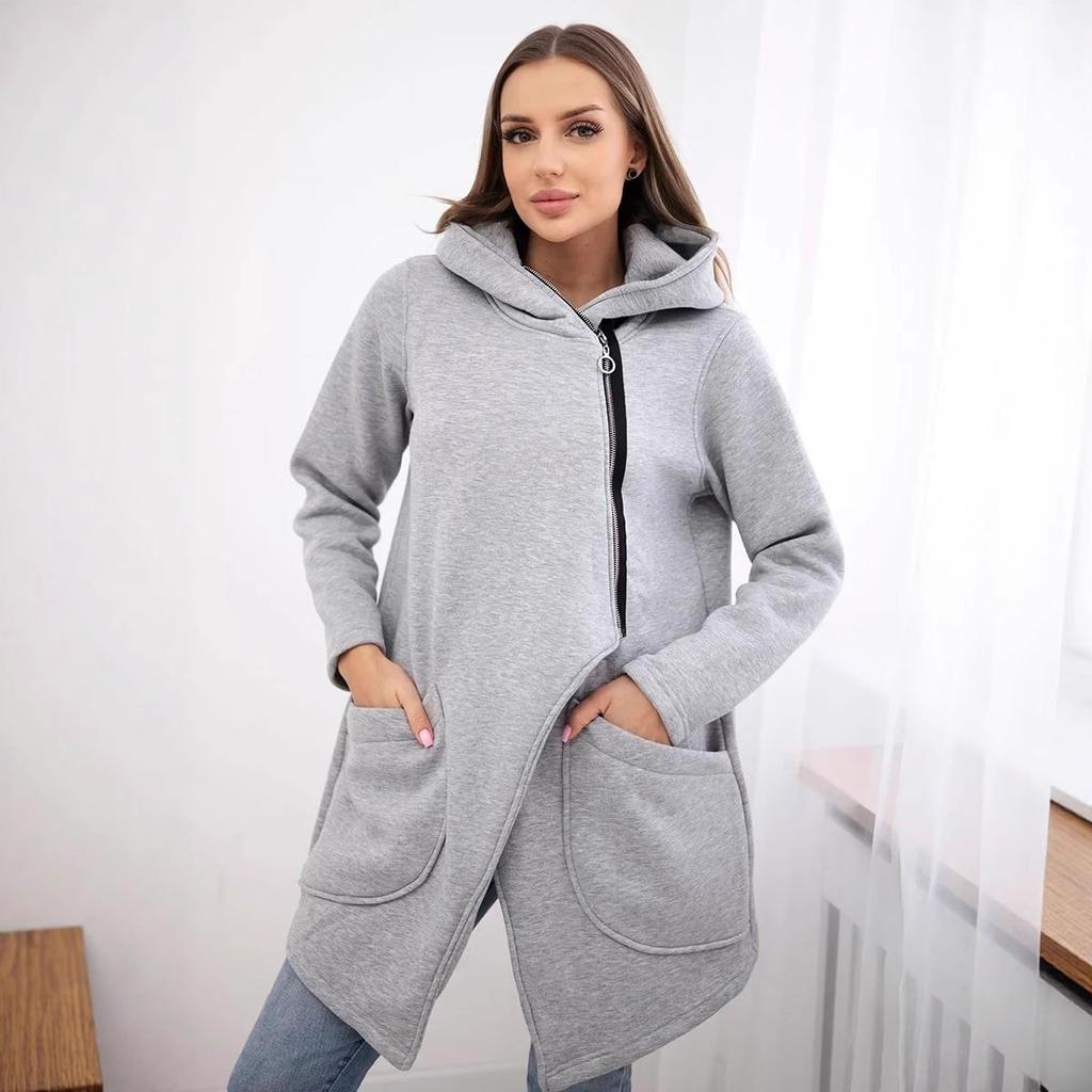 Hooded Sports Fleece Sweatshirt Casual Long-sleeved Zipper Jacket Women's Plus-size Solid Color Jacket