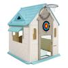 Outdoor Playhouse, 5-In-1 Cottage Play House with Pretend Play, Basketball, Darts, Soccer, Ring Toss, Window & Convenient Door, Toddler Slide Set for