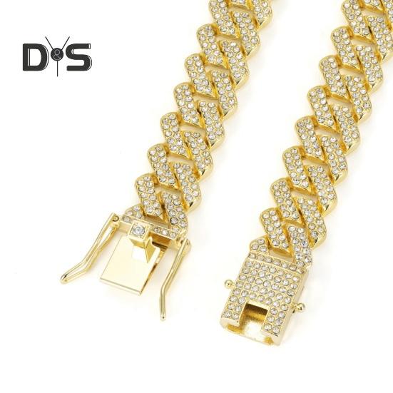 Unisex Bracelet Rhinestone Decor Thick Rhombus Chain Luster Zinc Alloy Adult Neck Wrist Jewelry Club Party Holiday Gift Necklace