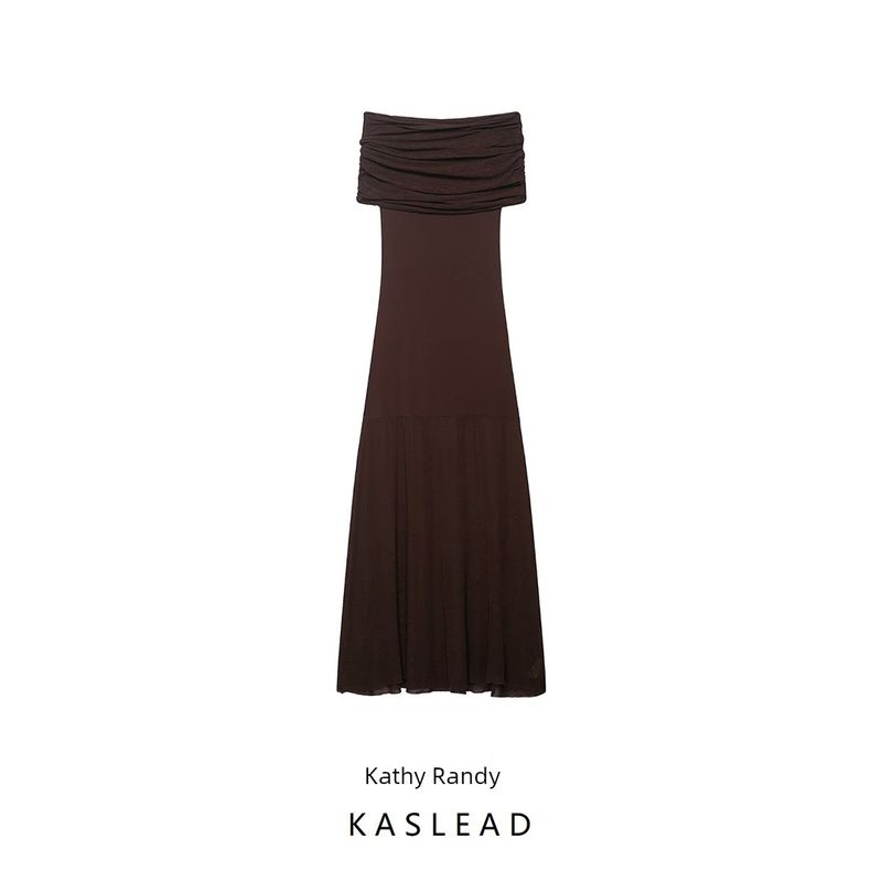 Kaslead New Women Clothes Western Style Fashion Simple Slim Fit off-Shoulder Knitted Dress 2893103