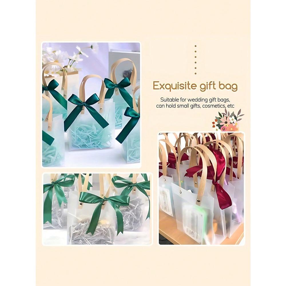 1pc Transparent Gift Bags with Handles, Reusable Plastic Bags with Brown Straw Handles, Translucent Frosted Gift Bags for Valentine's Day