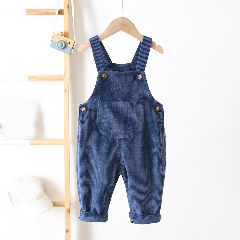 

Вельветовый детский комбинезон для девочек, модные осенние детские брюки для мальчиков, однотонные комбинезоны с карманами 100 синий