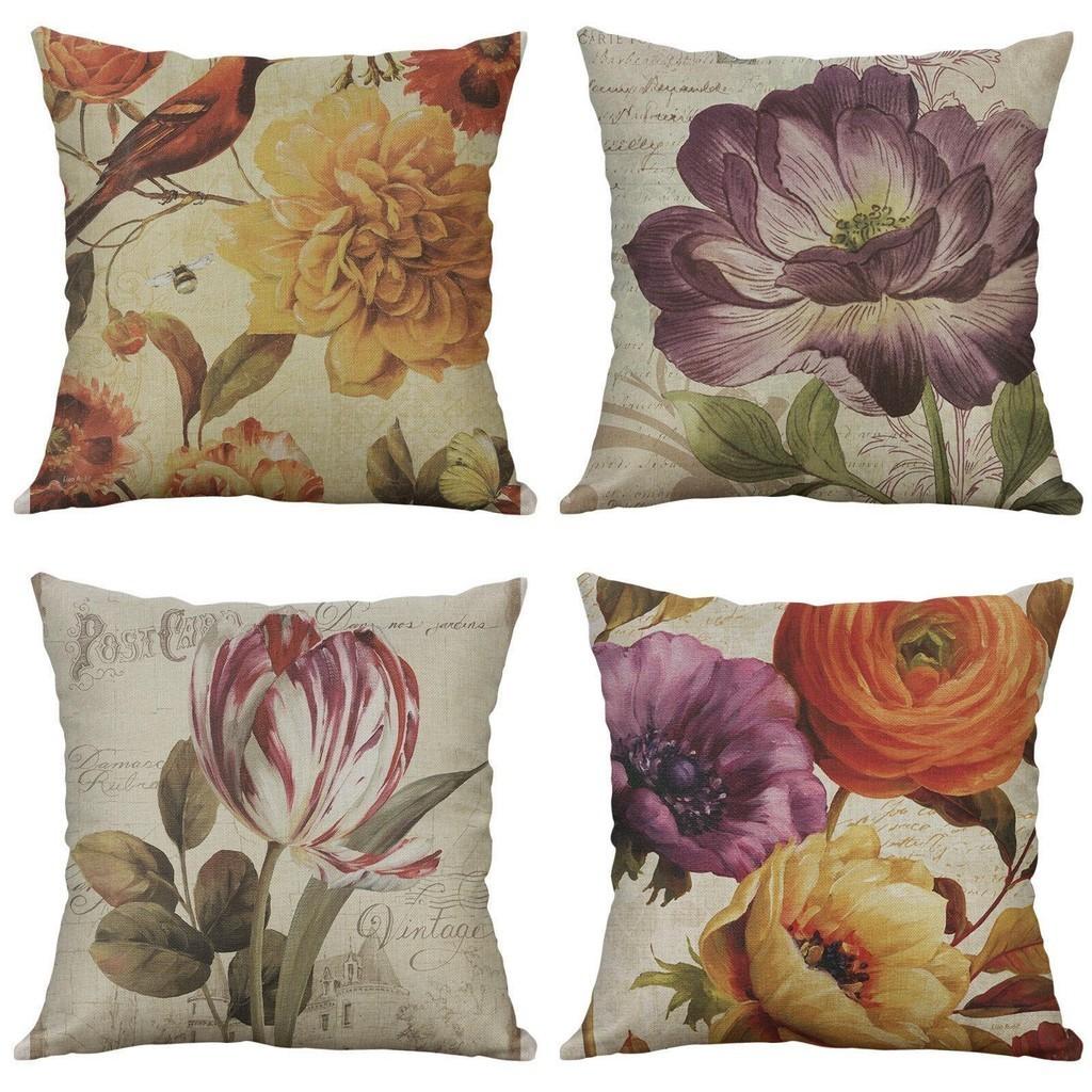 Premium Retro Flower Linen Pillow Case For Stylish Sofa Home Decor 18 Inches