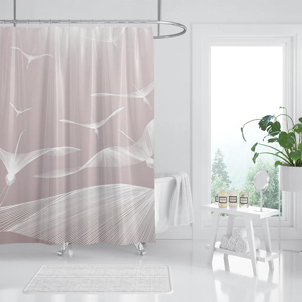 Rose Gold Shower Curtain Pink Gold Tropical Leaves Modern Luxury Bathroom Shower Curtains Fabric Bath Curtain Set with Hooks