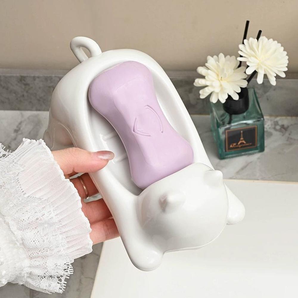 Drainable Sponge Soap Bar Container Tray Cartoon Cat Plastic Soap Box Washing Sponge Holder Decorative Storage Rack