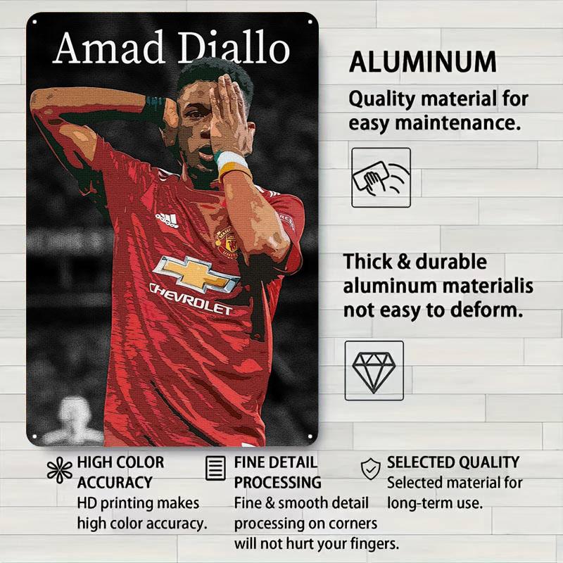 Amad Diallo Manchester United Tinplate Signs Sport Poster Pictures Wall Decor Custom Metal Sign for Wall Art Decoration Bar Room