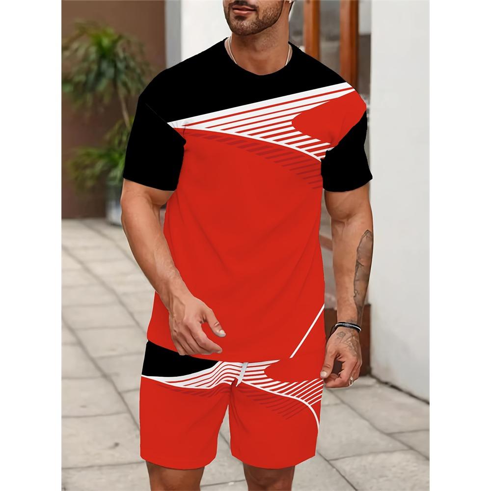 Summer Men's Personalized Two-piece Short-sleeved Cartoon Duck Print Drawstring Shorts Fashion Outdoor Large Size Sports Suit