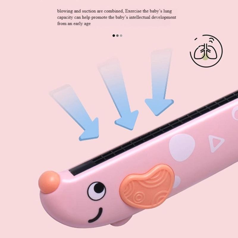 Washable 16 Hole Harmonica Toy For Children Musical Educational Toy With Cartoon Design Enhances Breath Control Skill