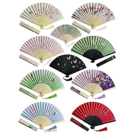Silk Folding Fan, Bamboo, Simple, Luxury Silk Fan, Short-Rib Fan, Large, for Yukata, Kimono, Traditi