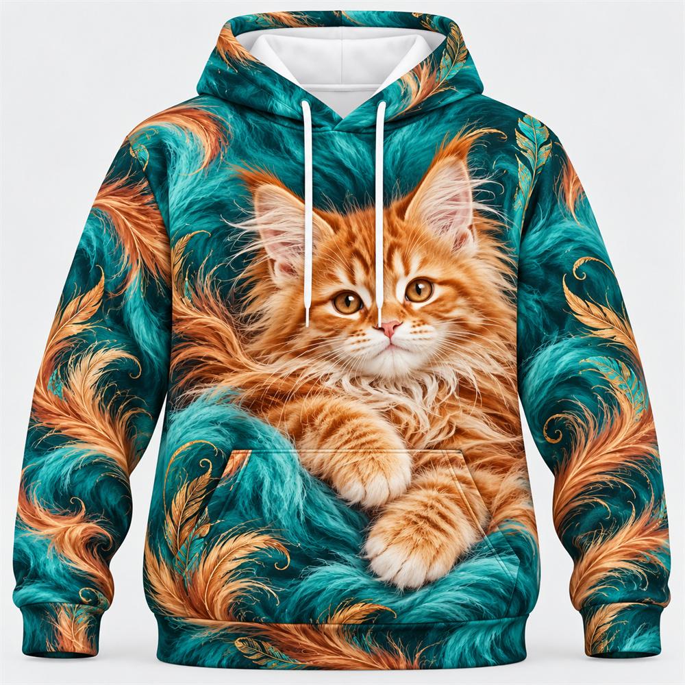 3D Print Cute Cat Hoodie For Men Women Fluffy Kitten Pattern Pullover Hoodie Animal Lover Gift Graphic Hooded Sweatshirt Trend