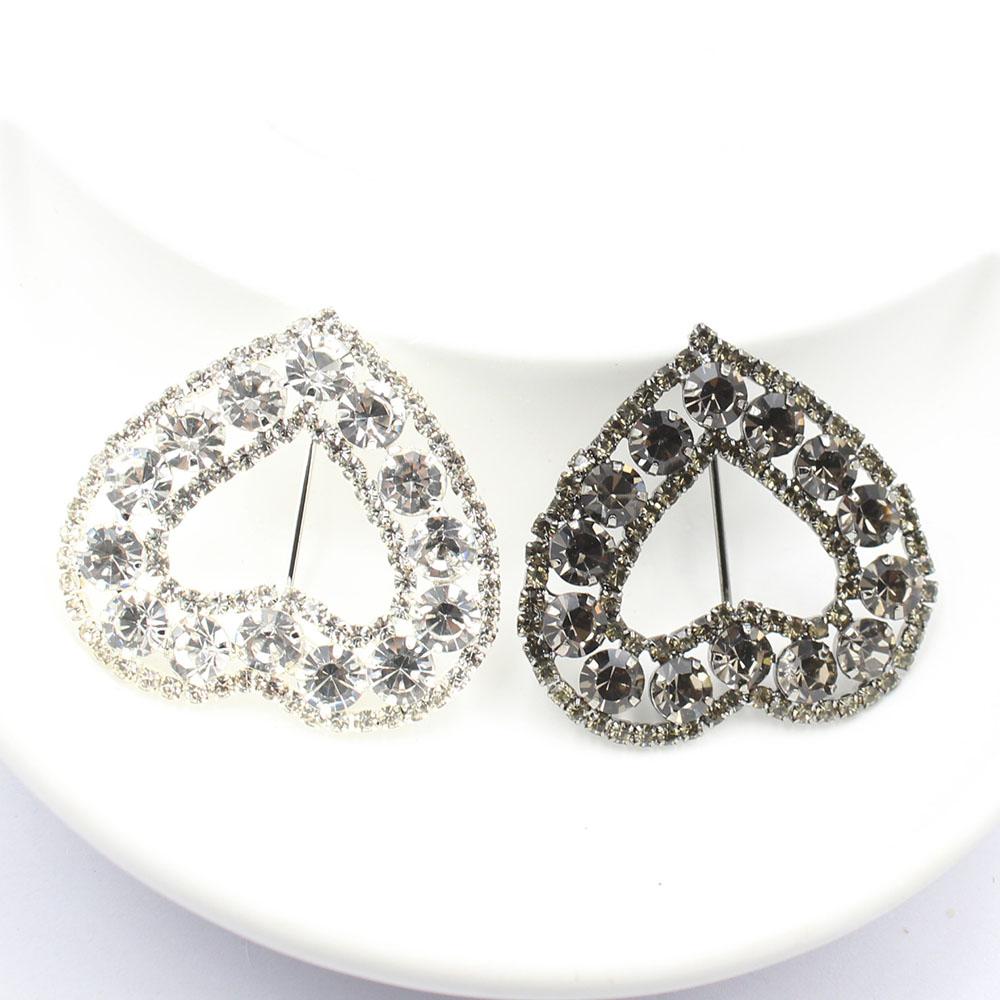 Versatile 2 Pieces/batch 35 * 40MM Sparkling Peach Heart Rhinestone Buckle Crystal Decoration Wedding Scarf and Shoe Belt Buckle