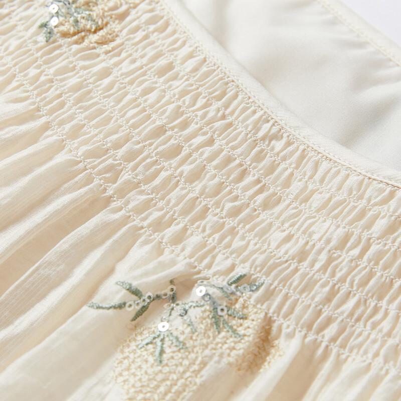 Women's French Embroidered Floral Square Neck Babydoll Blouse