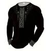 Tribal Print Long Sleeve T-Shirt - Fashion Round Neck Geometric Mosaic Design, Suitable for Casual Outings and Autumn/Winter Wear