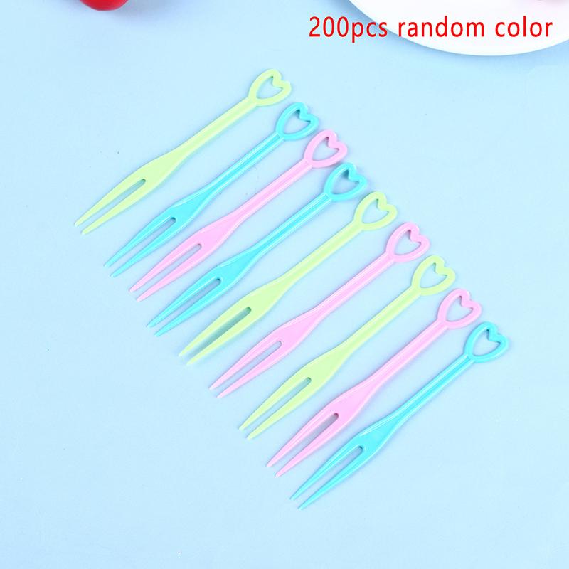 500Pcs/200Pcs Heart-Shaped Cake Forks Mini Children Plastic Dessert Fruit Fork Dinnerware Party Bake Utensils
