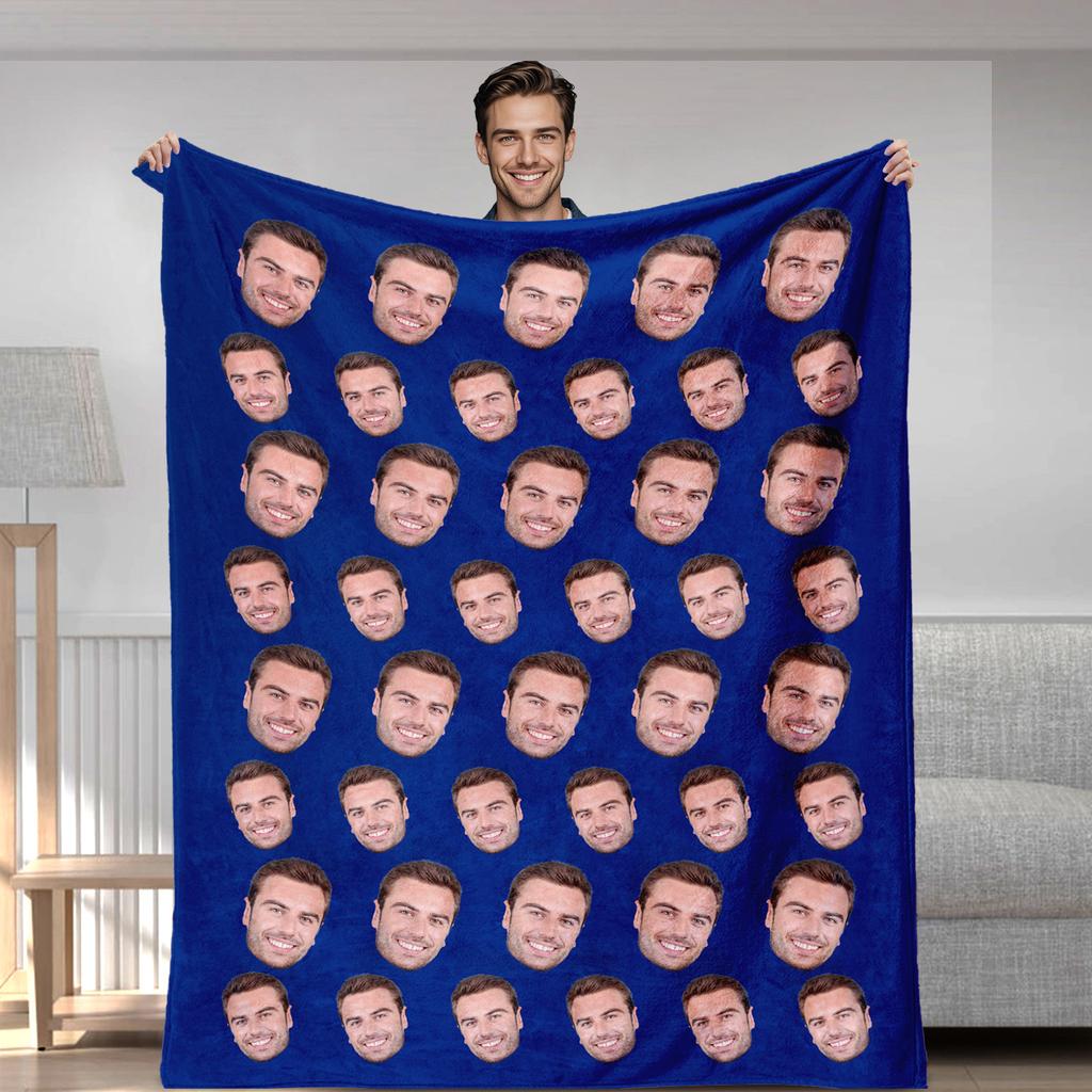 Face Photo Blanket Single Sided 2D Print Soft Flannel Fleece Throw Blanket for Bed Couch Sofa Funny Personalized for Gifting