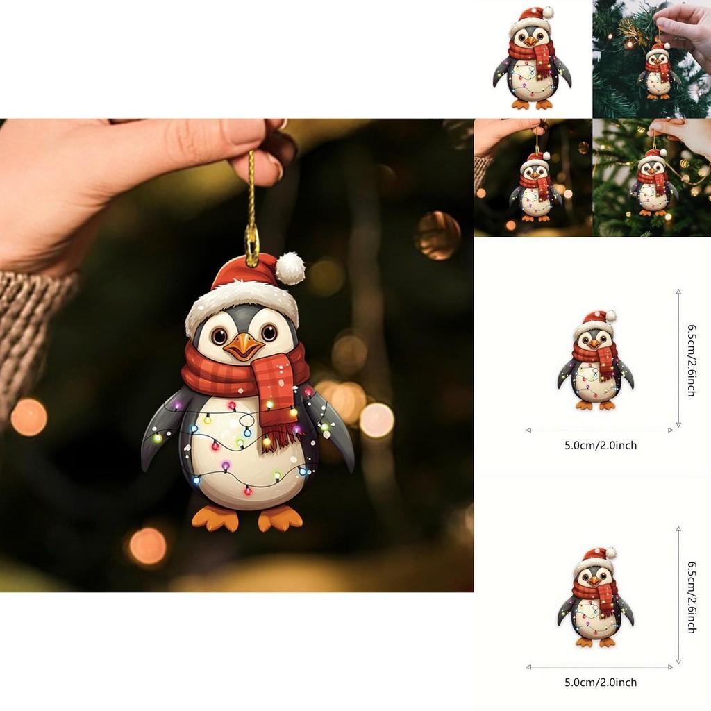 Penguin Car Decor Acrylic Christmas Hat Pendant With Cartoon Design For Vehicle Interior