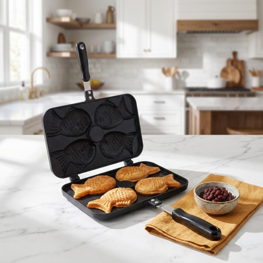 Double Sided Taiyaki Frying Pan Non Stick Taiyaki Frypan Taiyaki Fish Shape Cake Maker Breakfast