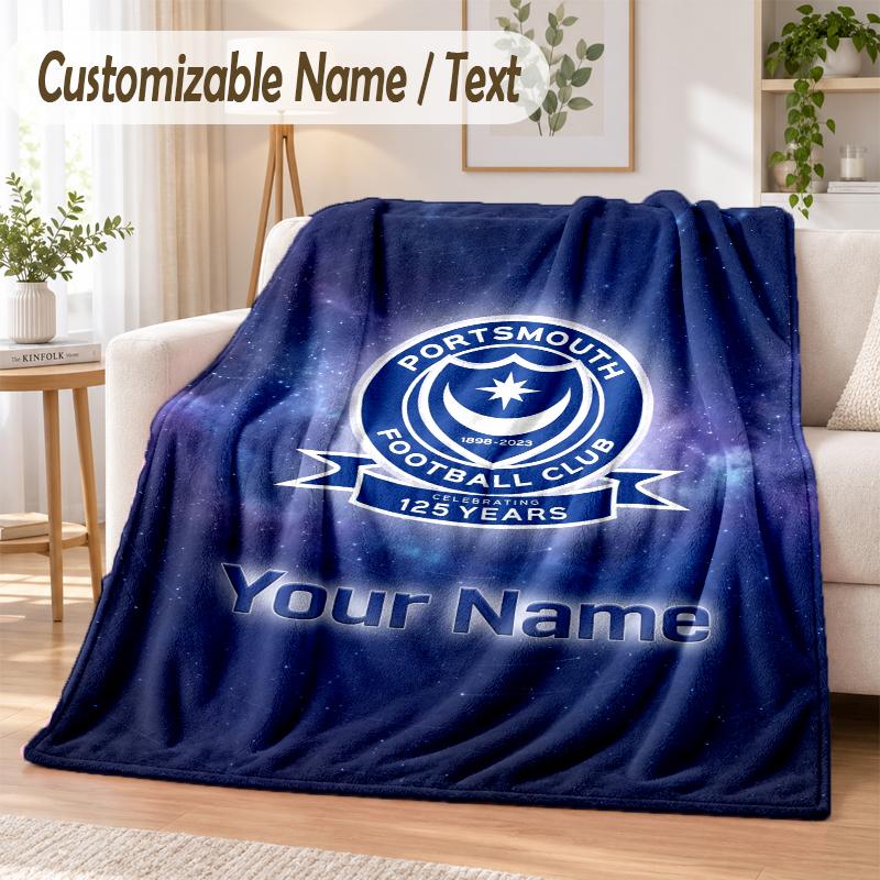 Custom Text Flannel Blanket Portsmouth FC Print Warm Cozy Blanket Home Sofa Bedding