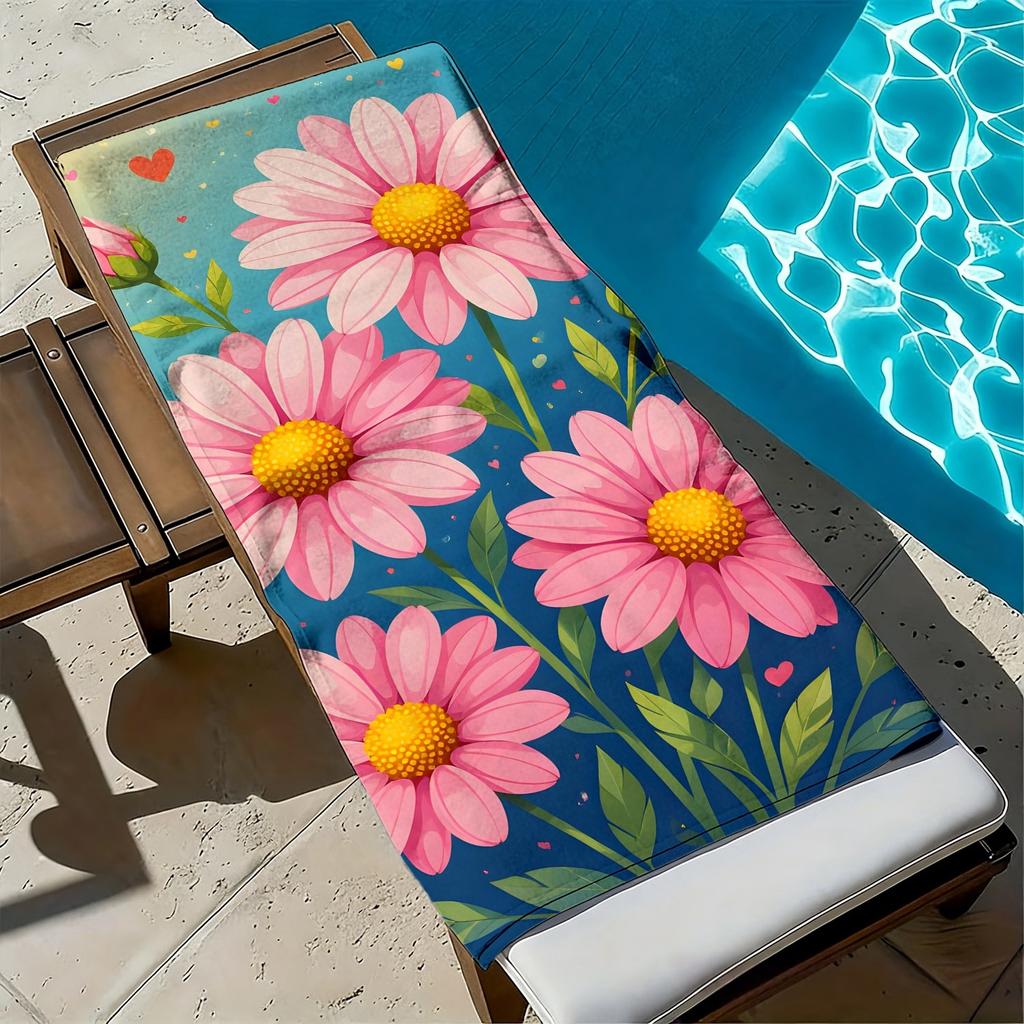 Beautiful pink daisy-style floral pattern microfiber beach towel is highly absorbent, suitable swimming beach outings