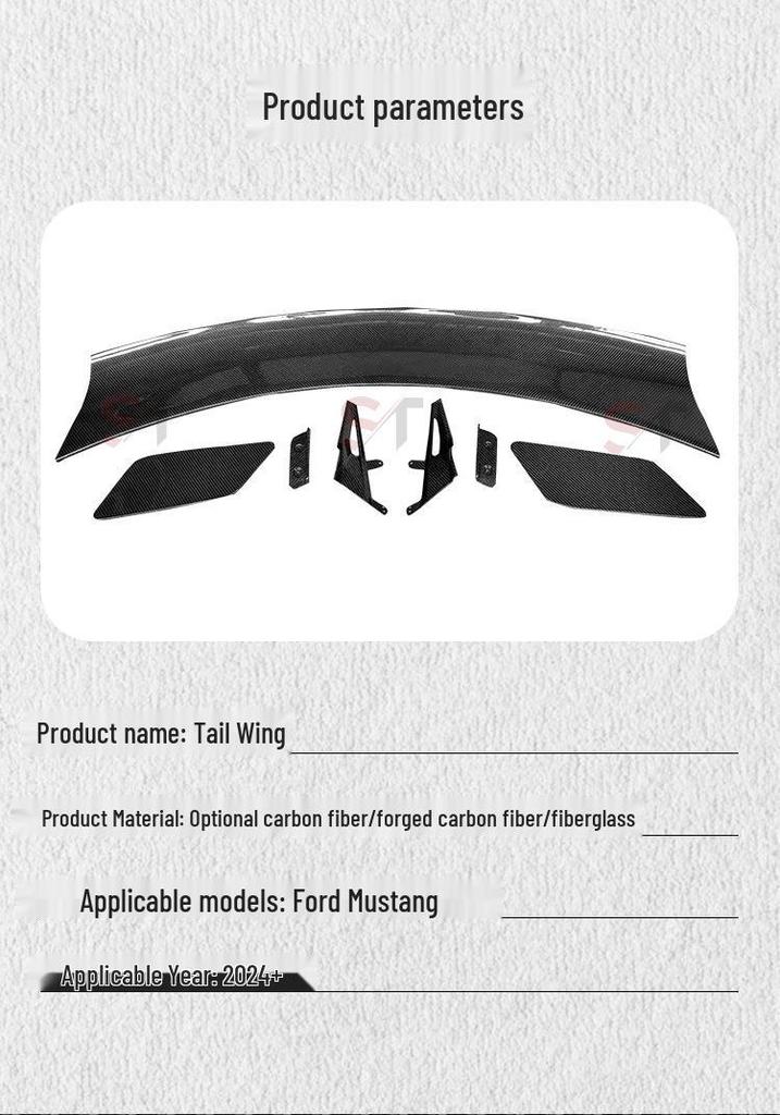 24+ Ford Mustang SC Style Carbon Fiber Rear Spoiler Stabilizer Diffuser