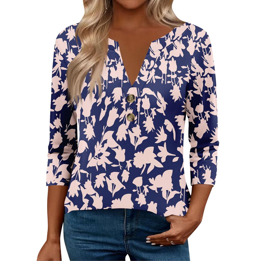 3/4 Sleeve Womens Tops For Women Henely Tops Button V Neck  Loose Fit Dressy Womens Summer Tops