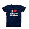 I Love Snow Bunnies Red Heart Slogan T Shirt Minimalist Letter Graphic Ski Lover Casual Oversized Unisex Black Short Sleeve Tee