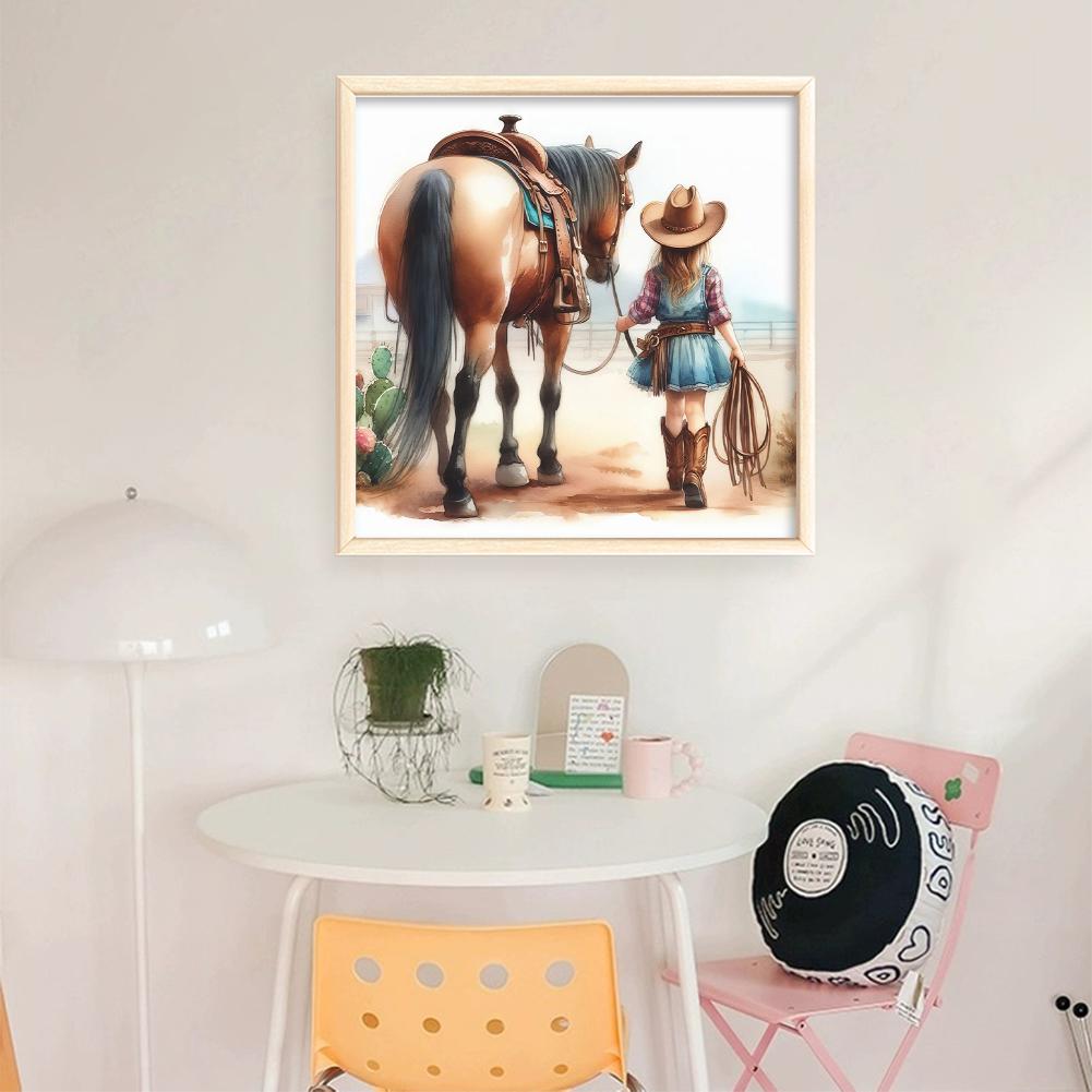 Girl and Horse Printed Cross Stitch Kit DIY 11CT Embroidery Craft Set Home Decor
