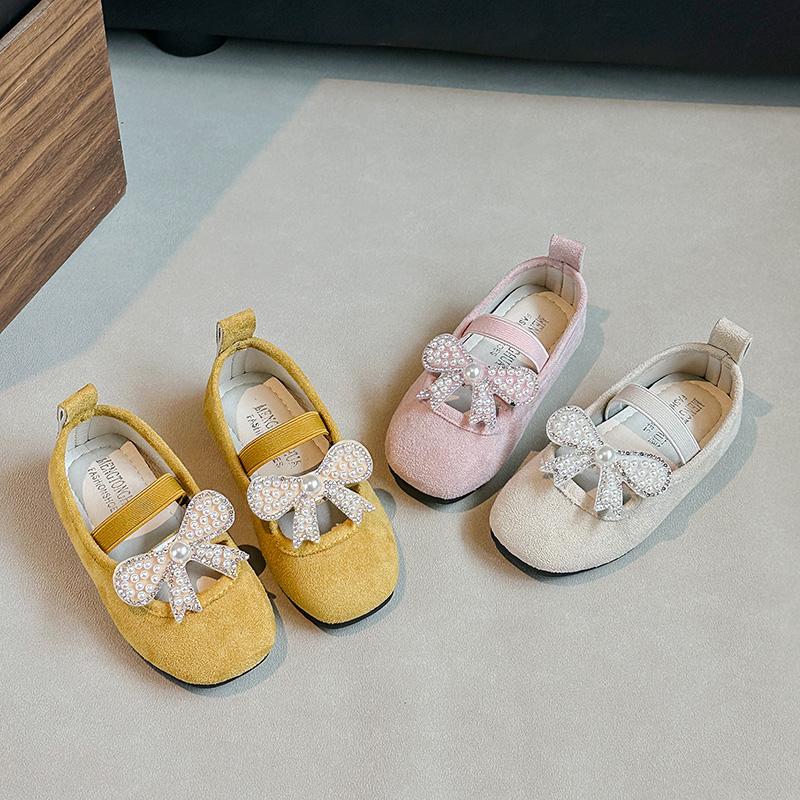 Girls Flat Shoes Sweet Pearls Elegant Slip-on Children Moccasins Soild Color Cute 2025 New Kids Loafers Non-slip Soft Comfort