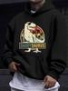 American And European Style Unisex Autumn Winter Print Hoodie Long Sleeve Sweatshirt, Dinosaur Dad Fun Cartoon Hooded Print Sweatshirt, Childlike Casu