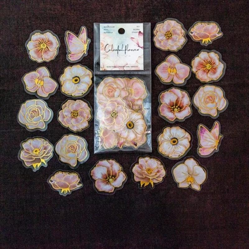 

30 Pcs/set Colorful Flower Decorative Golden PET Stickers Scrapbooking Stick Label Diary Album Cute Butterfly Stationery Sticker