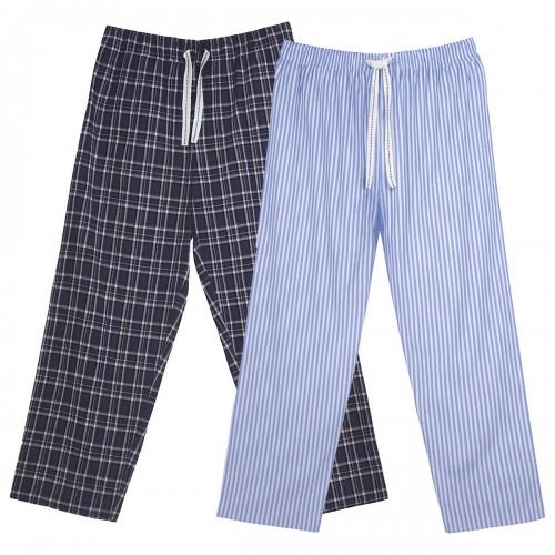 Keanu Mens Woven Checked Stripes Pyjama Bottoms (Pack of 2)