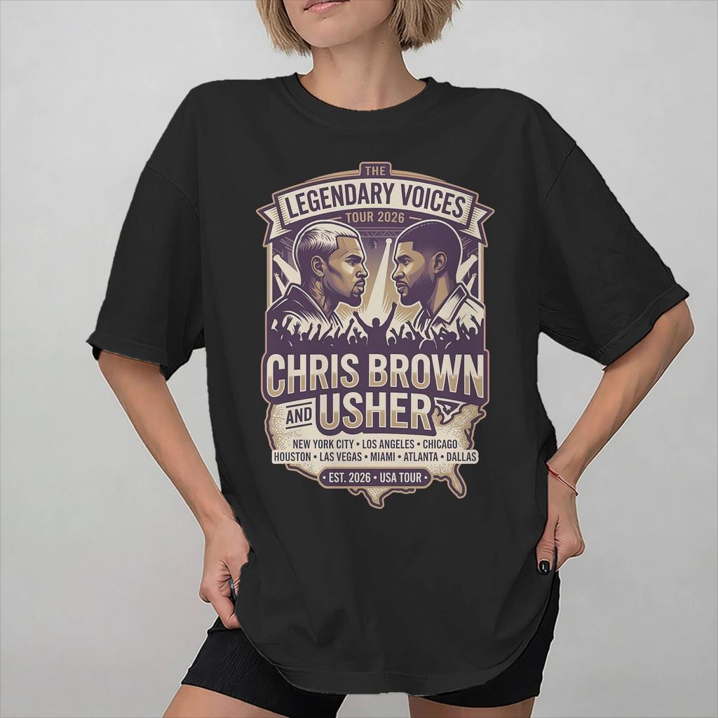 Graphic Printing Chris Brown Ushers RB Tour 2026 T Shirt for Unisex Women Pure Cotton Tshirts Short Sleeve Clothing