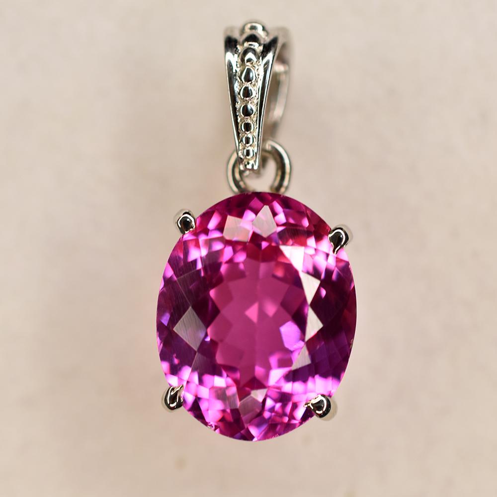 Pink Sapphire 22 Ct Natural Oval Pendant 925 Sterling Silver Necklace