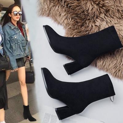 Short Boots Thick Heel High Heels Gas Single Boots Texture Season Skinny Martin Velvet Internet Celebrity Boots