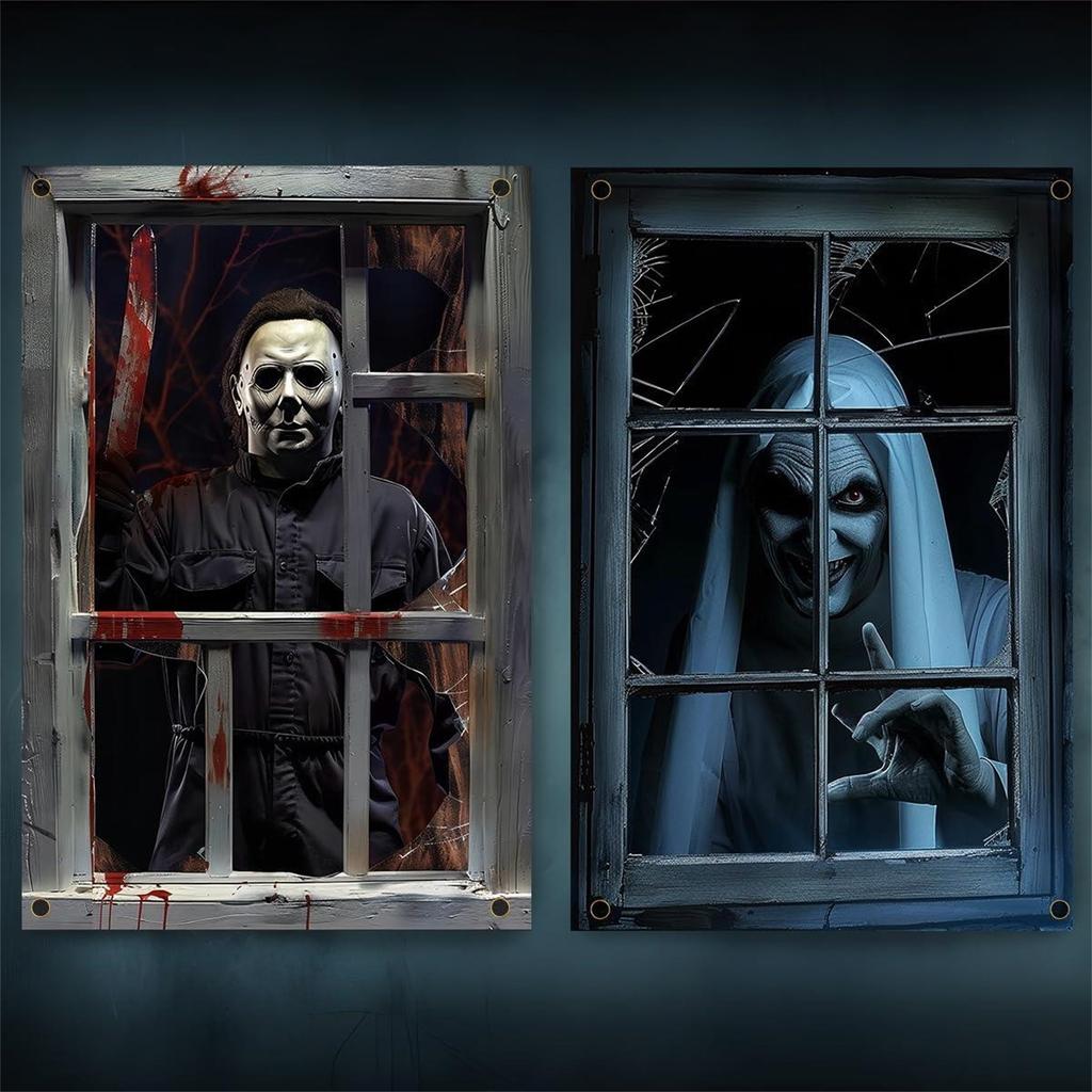 Halloween 2-pack Door And Window Curtain Background Hanging Cloth Horror Ghosts Outdoor Decoration Scene Hanging Cloth