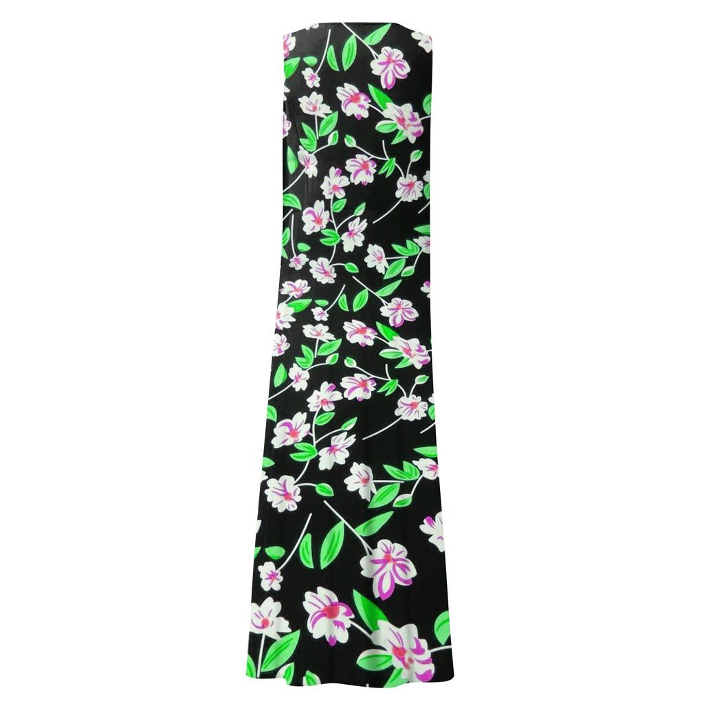 Women's Casual Comfortable Floral Print Sleeveless Cotton Pocket Dress