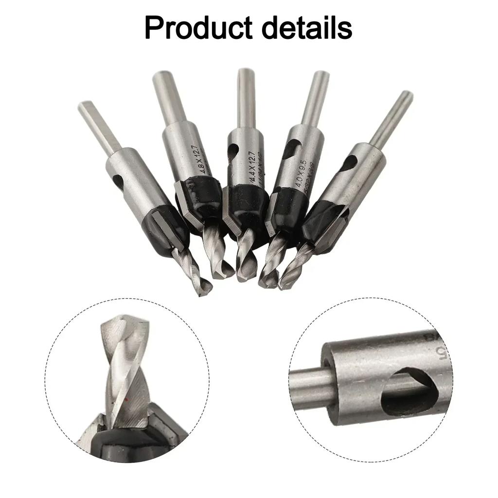 For Plastic Boards 5-Piece Drill Set Adjustable Depth Stop DIY Projects Compact Design Easy To Carry MDF And Plywood
